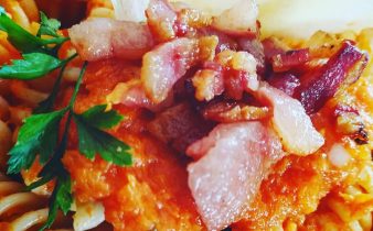 Fusilli con zucca e pancetta croccante